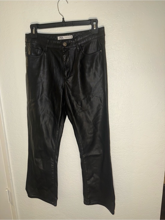 Zara Denim - Zara Black Faux Leather Flared Wide-Leg Jeans